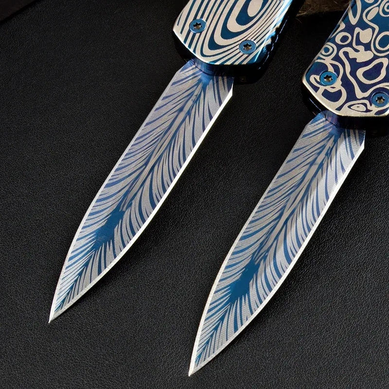Blue titanium EDC self-defense OTF knife
