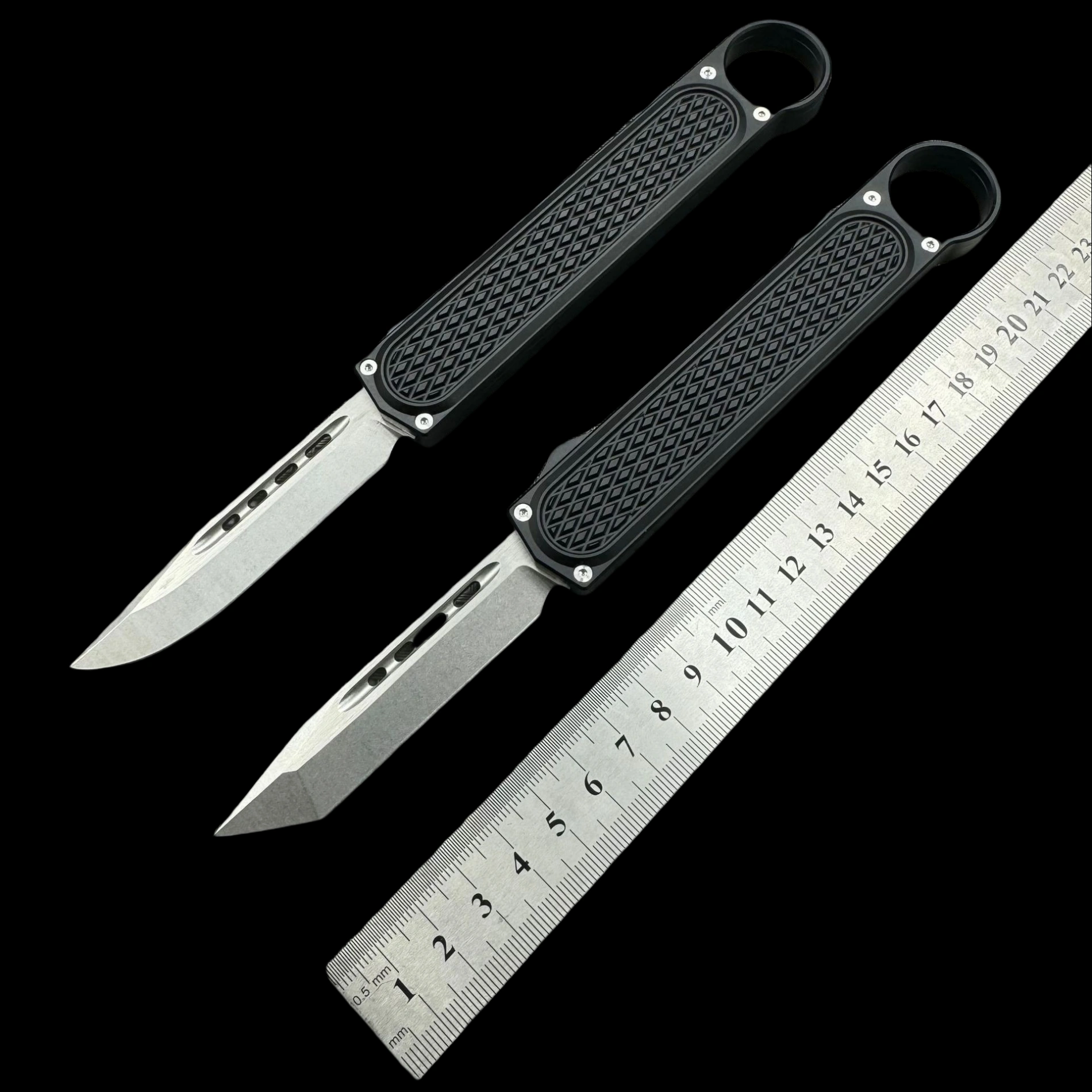 Double push button structure finger ring aluminum alloy handle OTF knife