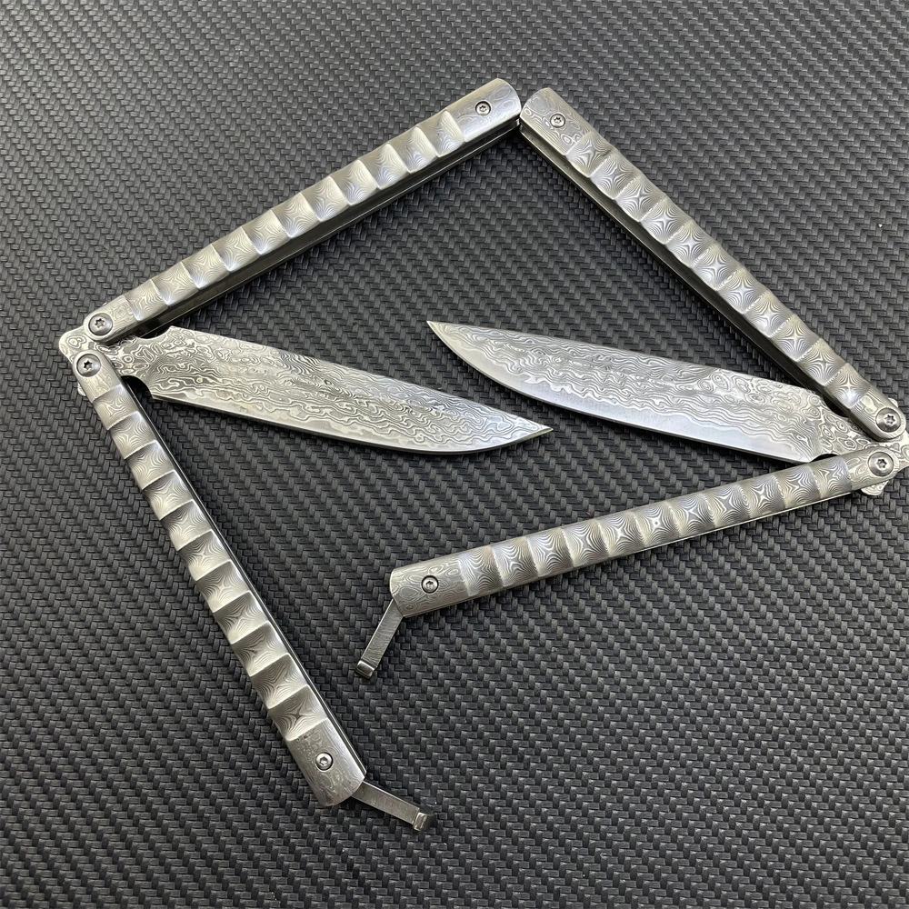 Damascus butterfly folding knife